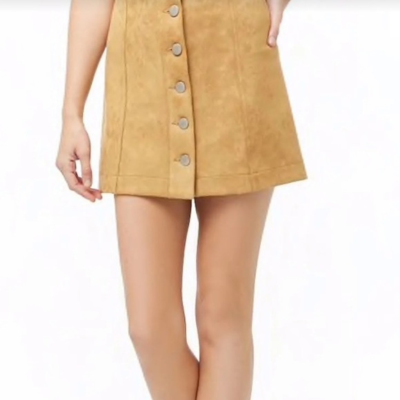 Forever 21 Faux Suede Tan Mini Skirt Small Mod - Picture 2 of 3